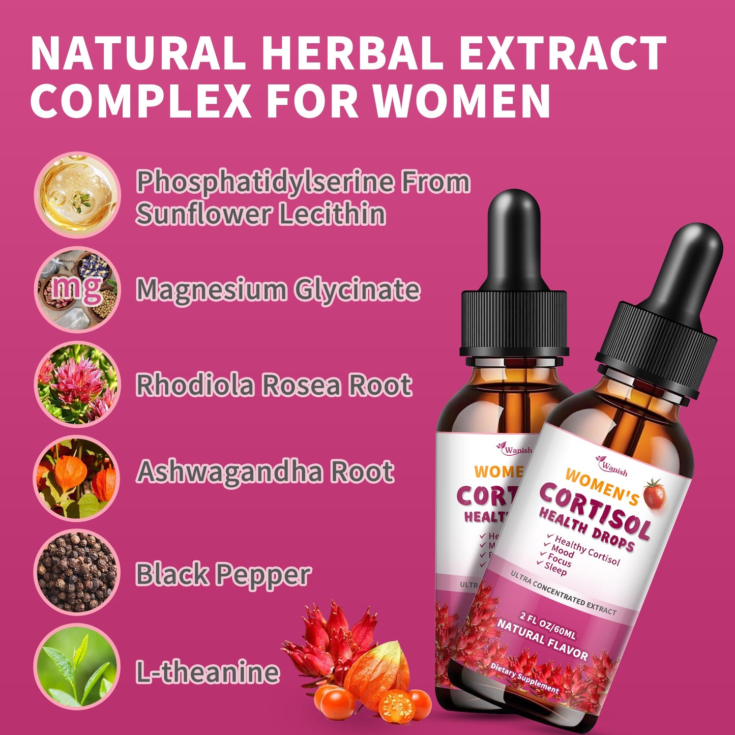 Cortisol Supplements for Women | Liquid Drops | 60 Day Vegan Supply