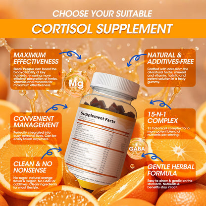 15-in-1 Cortisol Gummies for Women & Men – Vegan, Ashwagandha, L-Theanine, 90ct