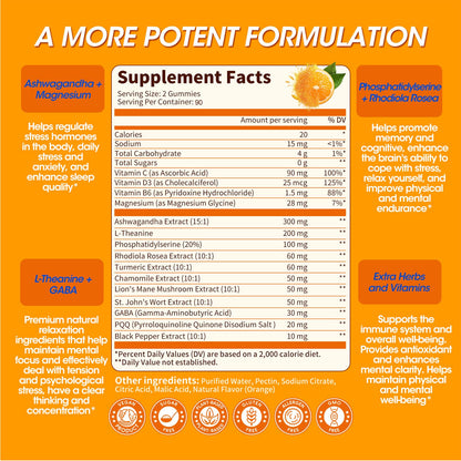 15-in-1 Cortisol Gummies for Women & Men – Vegan, Ashwagandha, L-Theanine, 90ct