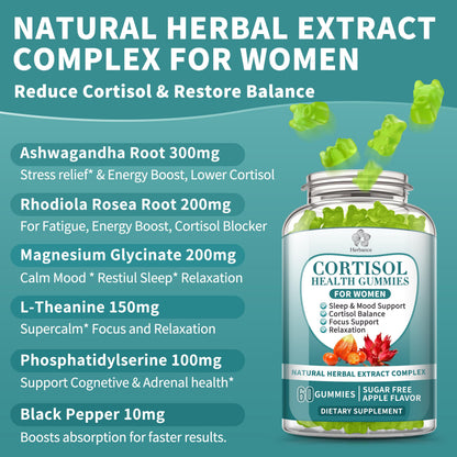 2 Pack Cortisol Gummies for Women – Ashwagandha, Rhodiola, Magnesium | 120 Gummies