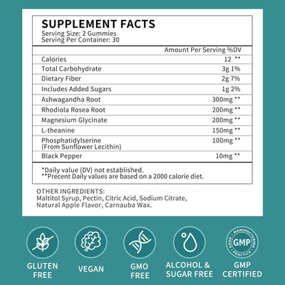 2 Pack Cortisol Gummies for Women – Ashwagandha, Rhodiola, Magnesium | 120 Gummies
