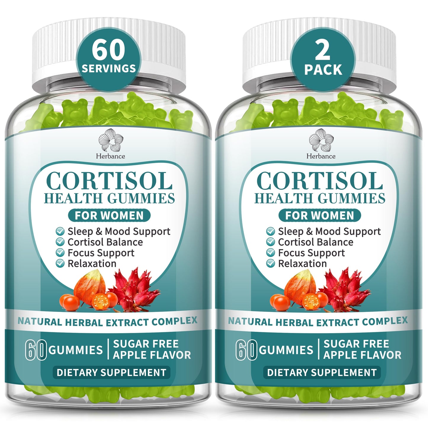 2 Pack Cortisol Gummies for Women – Ashwagandha, Rhodiola, Magnesium | 120 Gummies