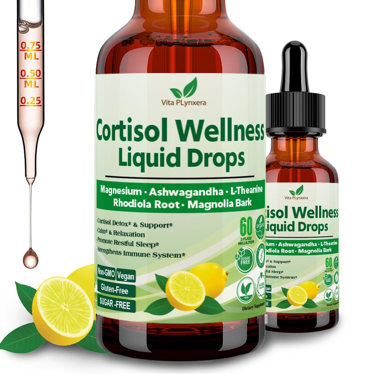 Cortisol Support Liquid Drops – 17-in-1 Detox with Magnesium Glycinate 400mg, Ashwagandha & L-Theanine – For Women