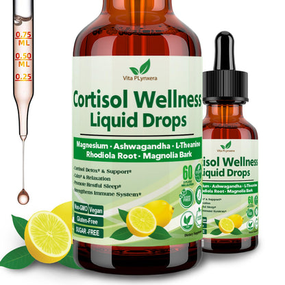 Cortisol Support Liquid Drops – 17-in-1 Detox with Magnesium Glycinate 400mg, Ashwagandha & L-Theanine – For Women