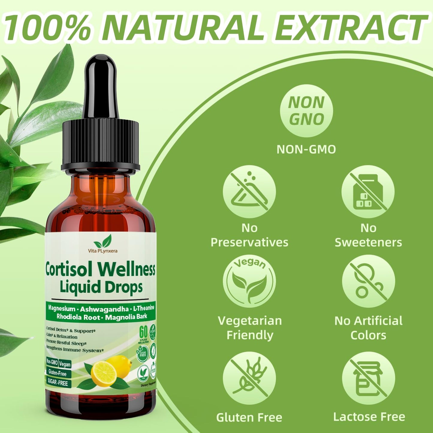 Cortisol Support Liquid Drops – 17-in-1 Detox with Magnesium Glycinate 400mg, Ashwagandha & L-Theanine – For Women