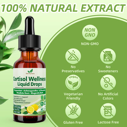 Cortisol Support Liquid Drops – 17-in-1 Detox with Magnesium Glycinate 400mg, Ashwagandha & L-Theanine – For Women