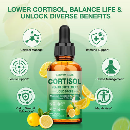 Cortisol Detox Supplement for Women & Men - Magnesium Glycinate, Ashwagandha, L-Theanine, Phosphatidylserine | 2 oz Lemon Drops
