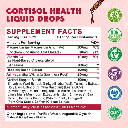 (2 Pack) Cortisol Liquid Drops for Women - Hormone Balance, Adaptogens, Magnesium Complex | Sugar-Free 1 Fl Oz