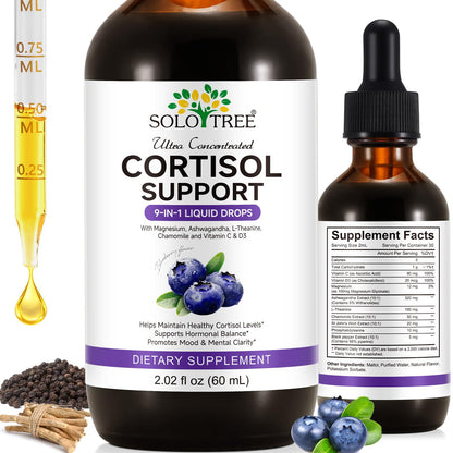 9-in-1 Cortisol Reducer Liquid Drops for Women & Men – Blueberry Flavor