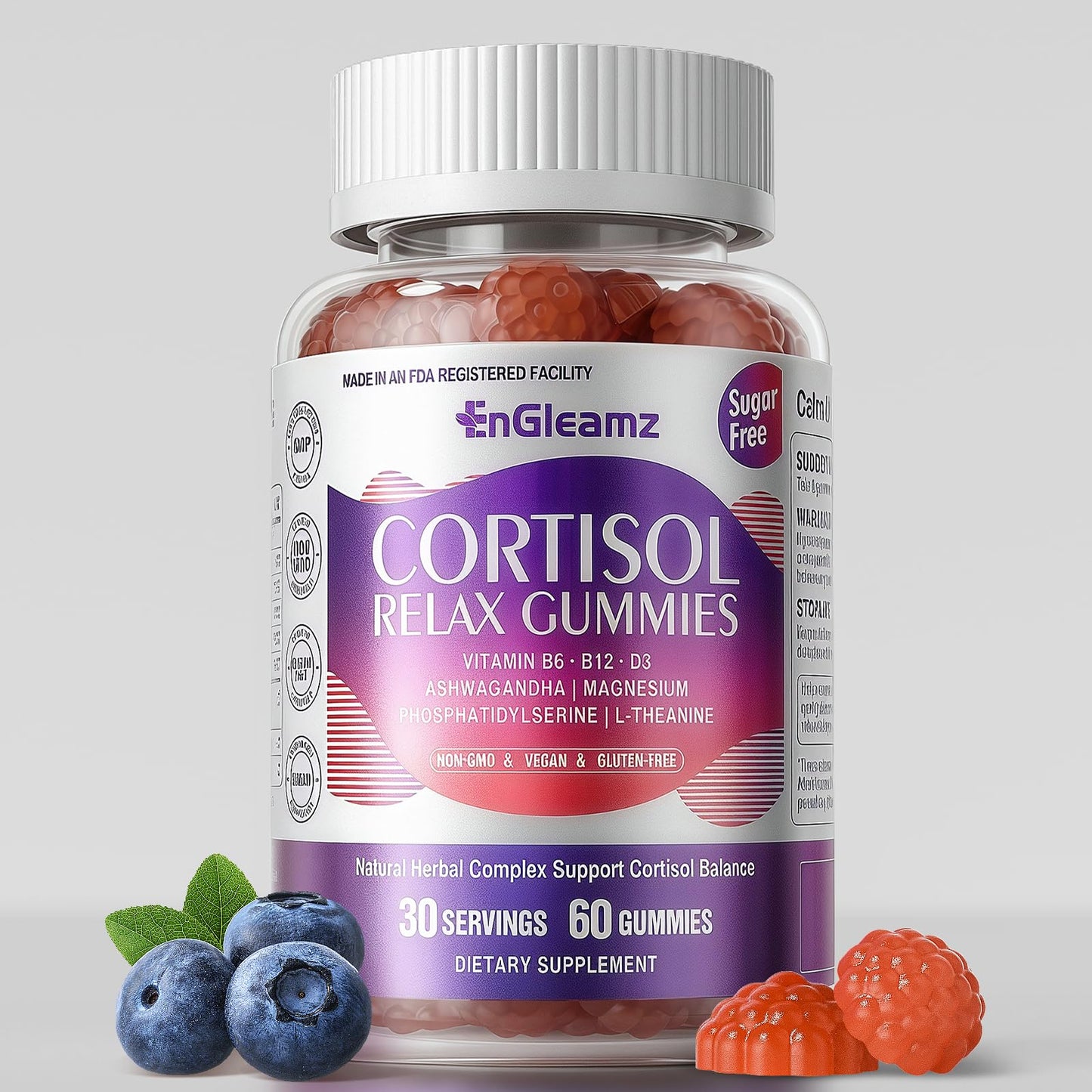 EnGleamz Cortisol Relax Gummies – Ashwagandha, L-Theanine, B Vitamins | Stress Relief & Immune Support