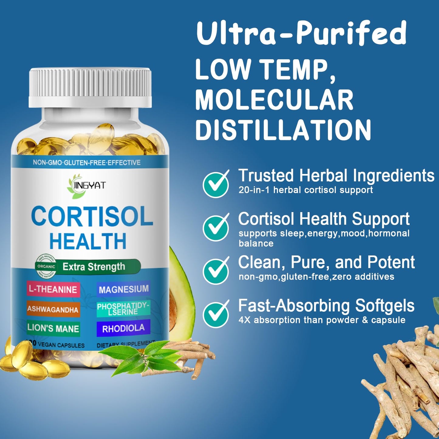 Cortisol Softgels 20-in-1 for Women – Natural Stress Support & Focus