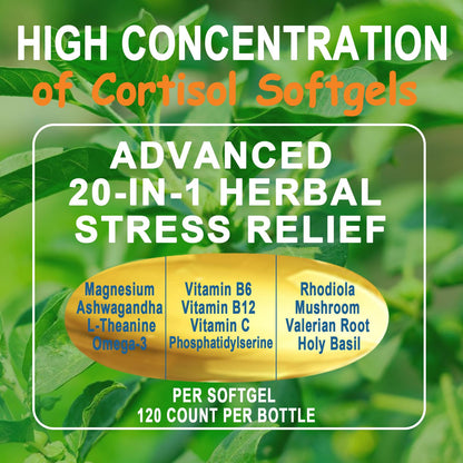 Cortisol Softgels 20-in-1 for Women – Natural Stress Support & Focus