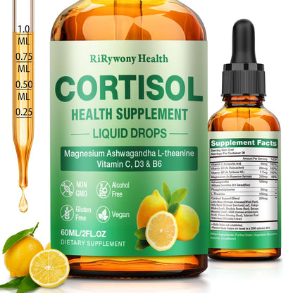 Cortisol Detox Supplement for Women & Men - Magnesium Glycinate, Ashwagandha, L-Theanine, Phosphatidylserine | 2 oz Lemon Drops
