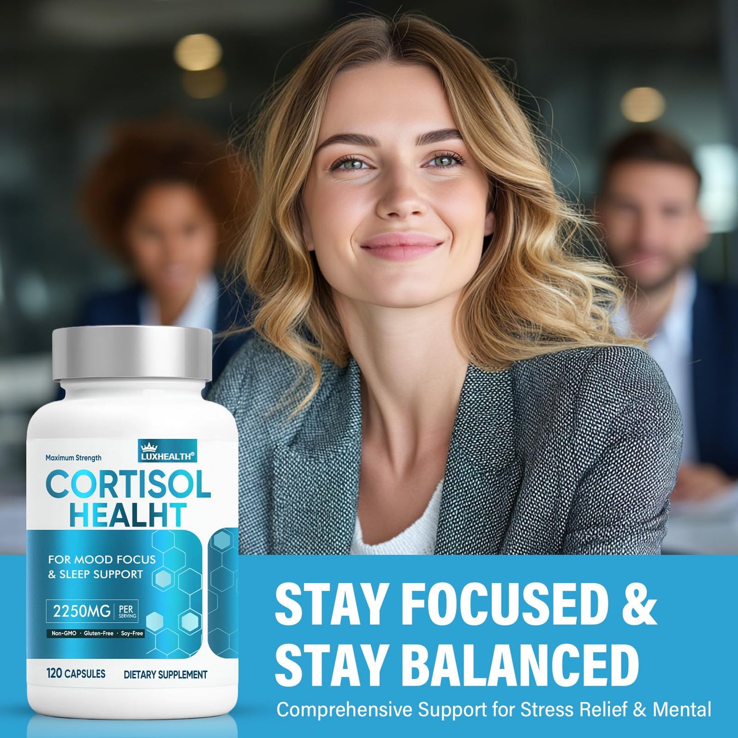 Cortisol Reducer for Women & Men - Ashwagandha, Magnesium, 120 Veg Capsules