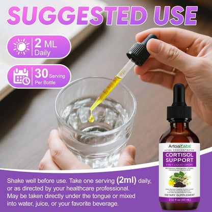 Cortisol Reducer Liquid Drops – 10-in-1 Formula for Hormone Balance (60ml/2oz, Pack of 2)