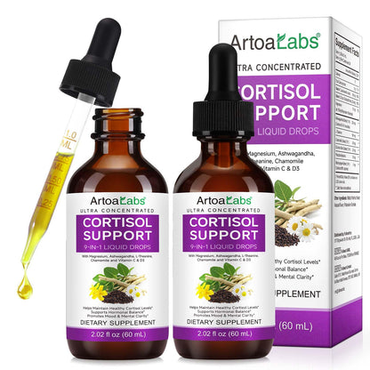 Cortisol Reducer Liquid Drops – 10-in-1 Formula for Hormone Balance (60ml/2oz, Pack of 2)