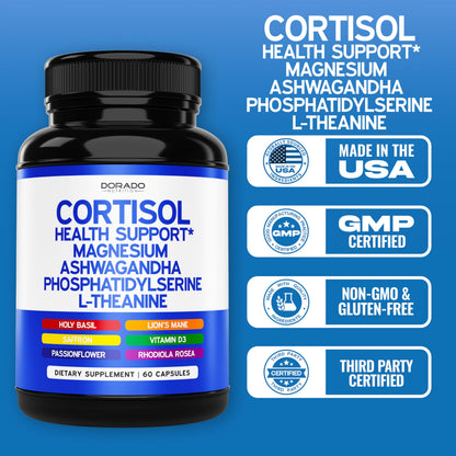 Cortisol Supplements for Women & Men – 14-in-1 Blend, 60 Count, USA Made