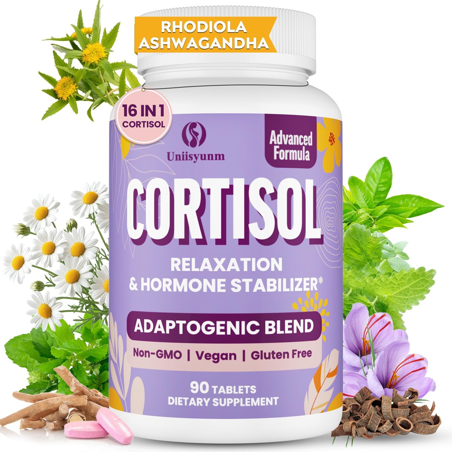 Cortisol Supplements for Women – 16-in-1 Detox with Magnesium, Ashwagandha, L-Theanine & Probiotics | 90 Tablets
