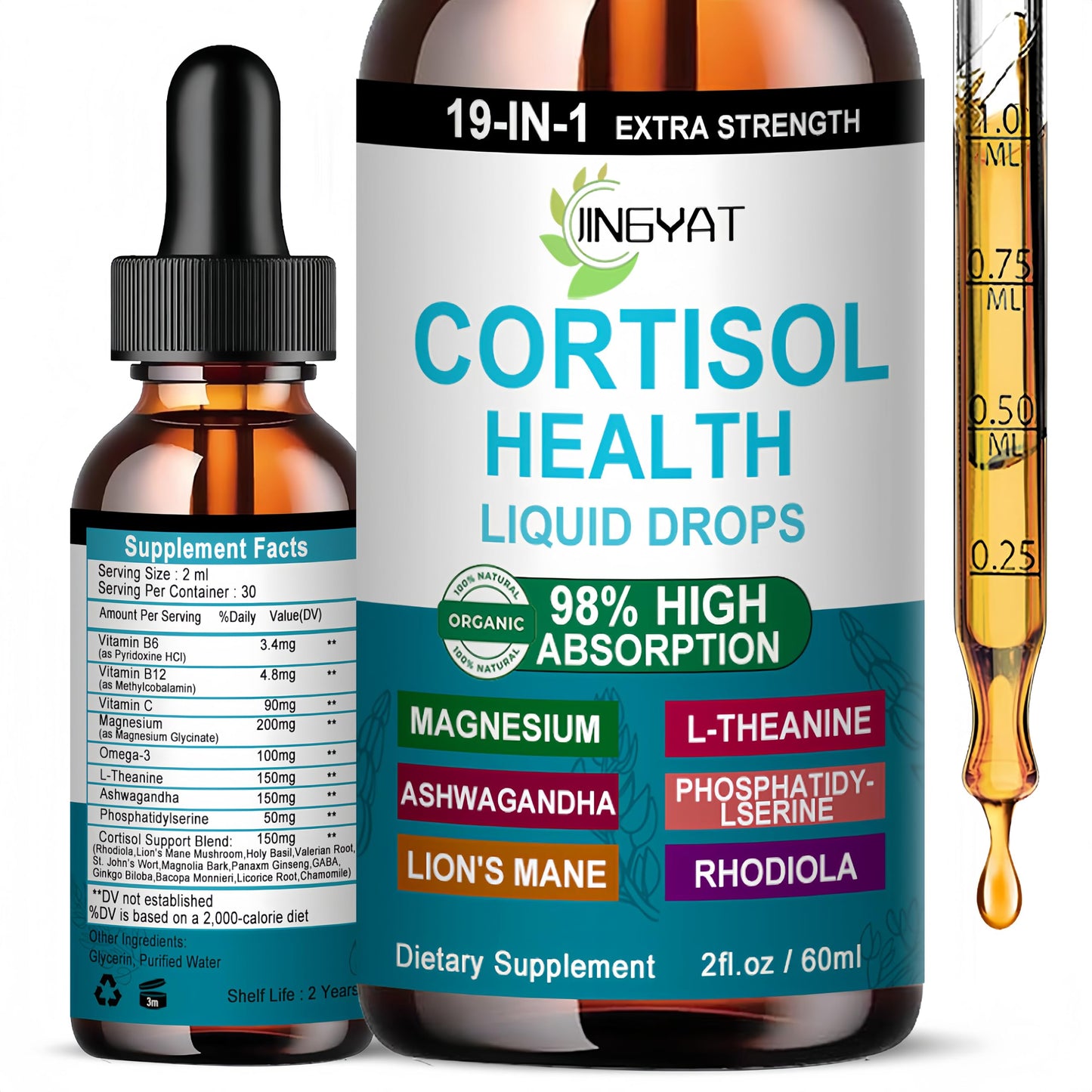 Cortisol Supplements for Women – 19-in-1 Liquid Drops (High Absorption)