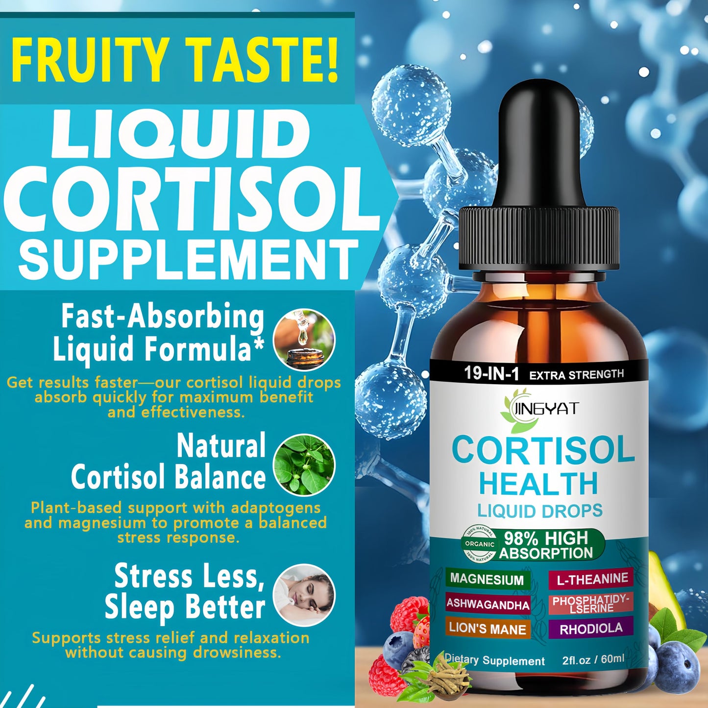 Cortisol Supplements for Women – 19-in-1 Liquid Drops (High Absorption)