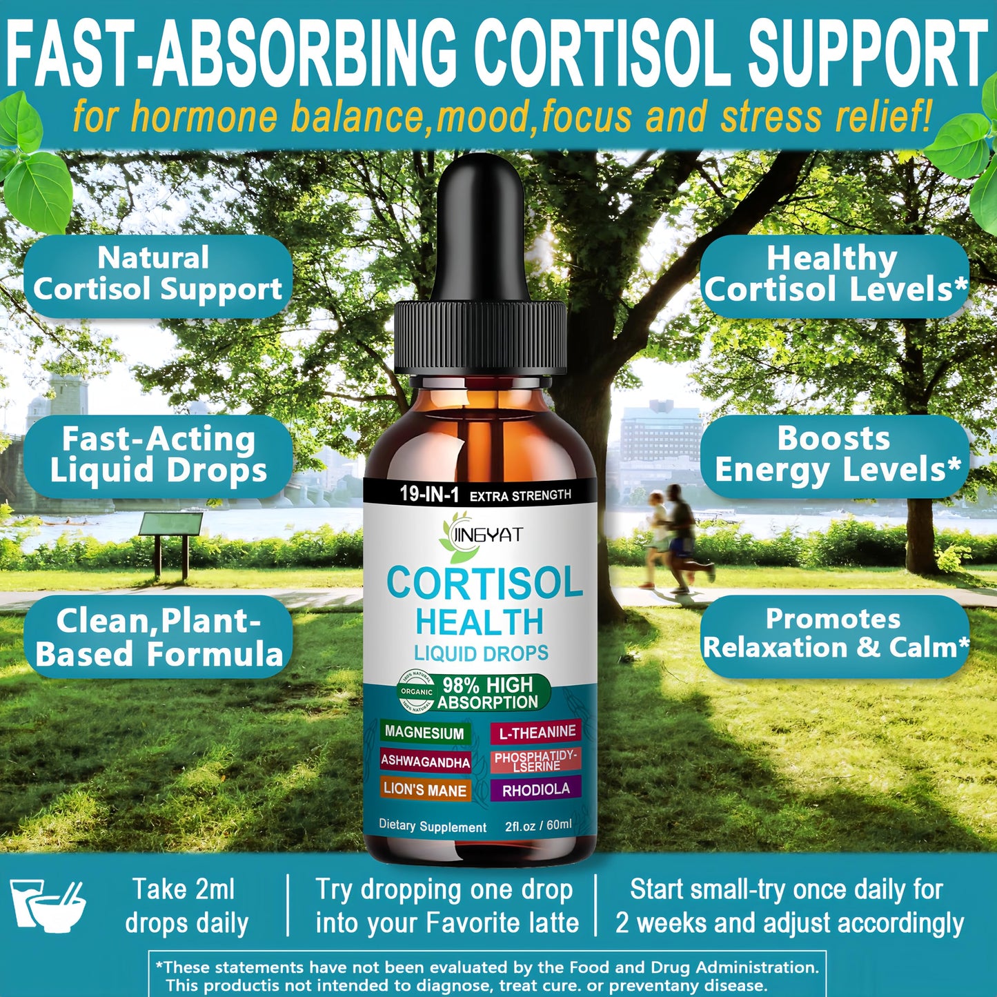 Cortisol Supplements for Women – 19-in-1 Liquid Drops (High Absorption)
