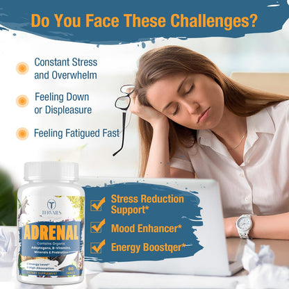 Adrenal Support Adaptogens – Cortisol Support with Rhodiola, Ashwagandha & Eleuthero | 60 Vegan Tablets