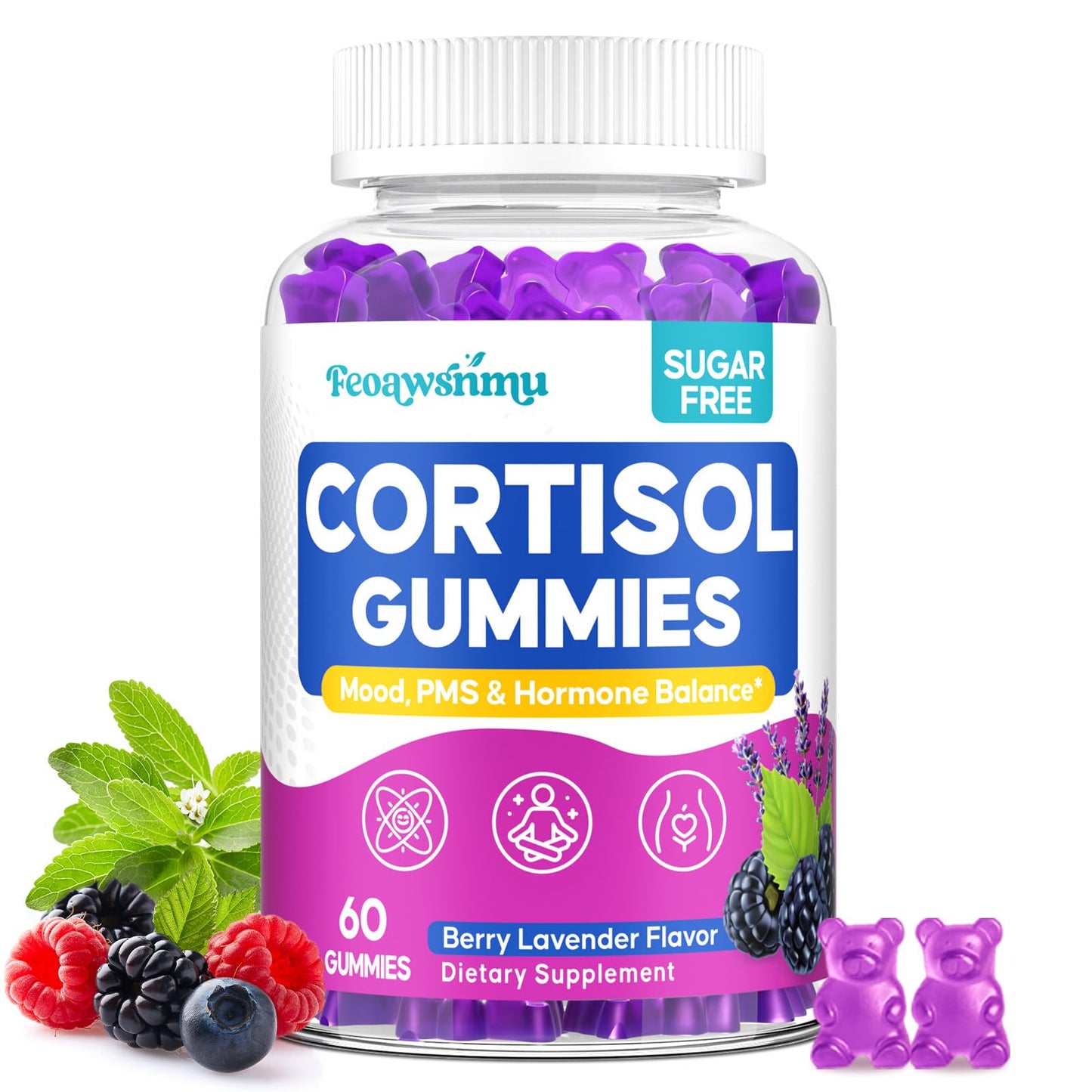 Cortisol Reducer for Women – Ashwagandha, GABA, Saffron, 60 Vegan Gummies