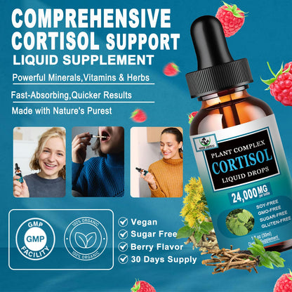 Cortisol Supplement for Women - 19-in-1 Liquid Drops with Ashwagandha, Magnesium, L-Theanine, Phosphatidylserine - High Absorption & Hormone Balance (Non-GMO)