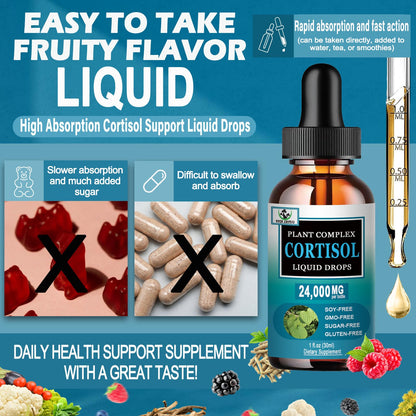 Cortisol Supplement for Women - 19-in-1 Liquid Drops with Ashwagandha, Magnesium, L-Theanine, Phosphatidylserine - High Absorption & Hormone Balance (Non-GMO)