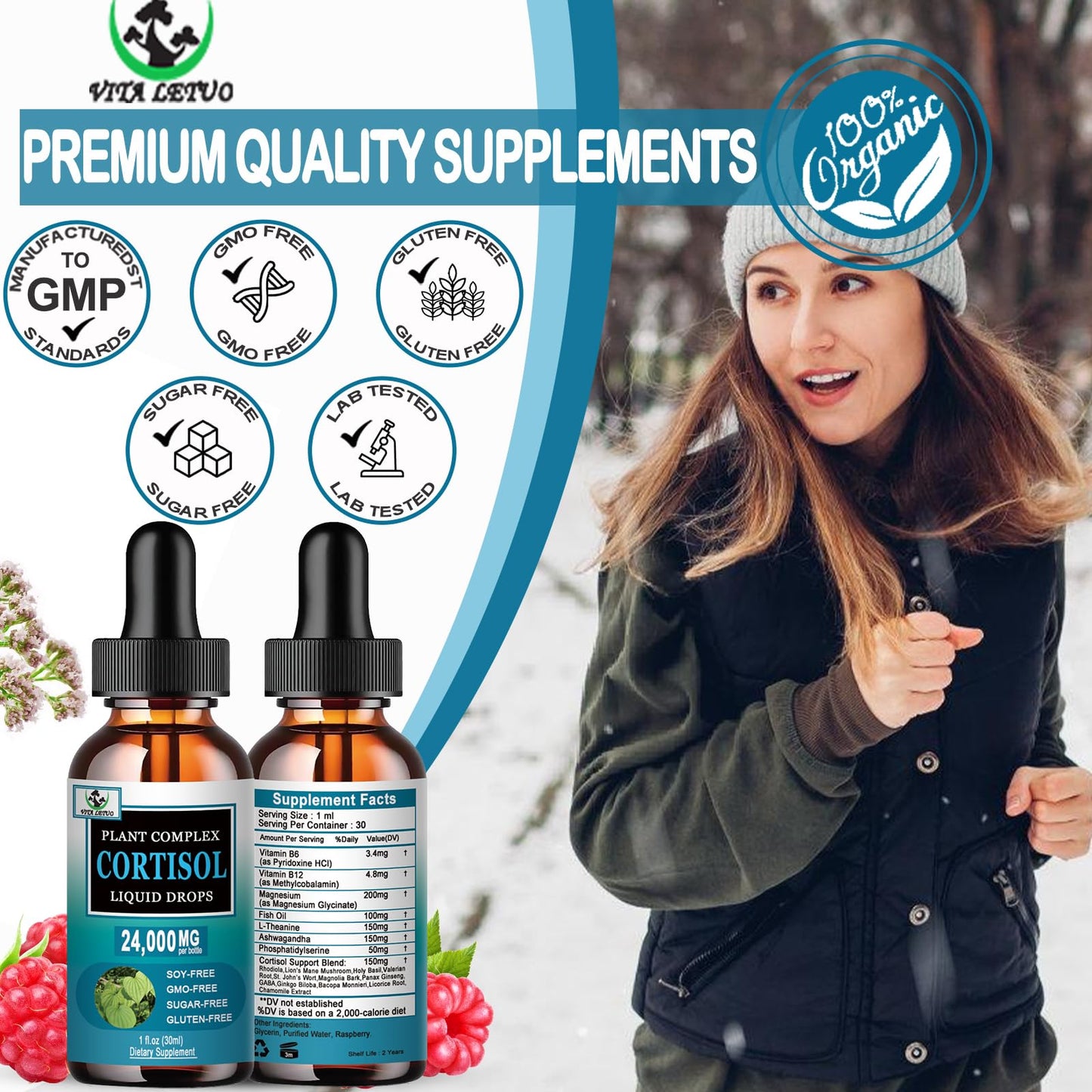 Cortisol Supplement for Women - 19-in-1 Liquid Drops with Ashwagandha, Magnesium, L-Theanine, Phosphatidylserine - High Absorption & Hormone Balance (Non-GMO)