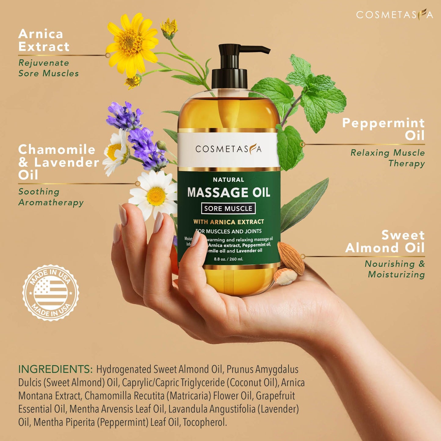 Cosmetasa Massage Oil Spa Gift Set for Women – Lavender, Arnica & Citrus Oils