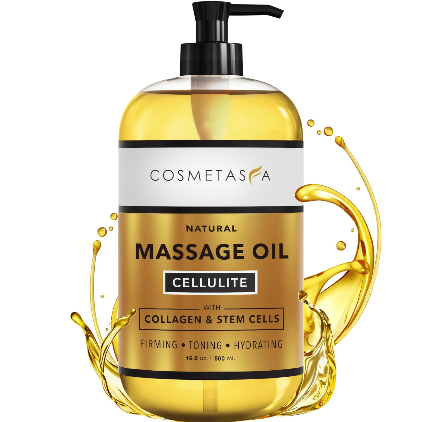 Cosmetasa Cellulite Massage Oil with Collagen & Stem Cells – 16.9 oz