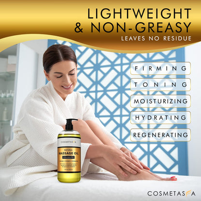 Cosmetasa Cellulite Massage Oil with Massager Mitt - 100% Natural, 16.9 oz