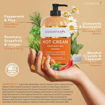 Cosmetasa Hot Cream for Belly – 87% Organic Cellulite & Natural Sweat Gel (16.9 oz)