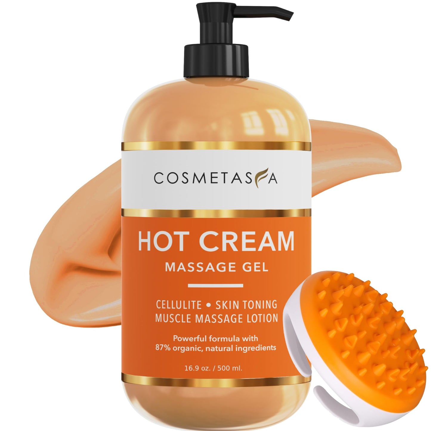 Cosmetasa Hot Cream Massage Gel with Massager Mitt – 87% Organic, 16.9 oz