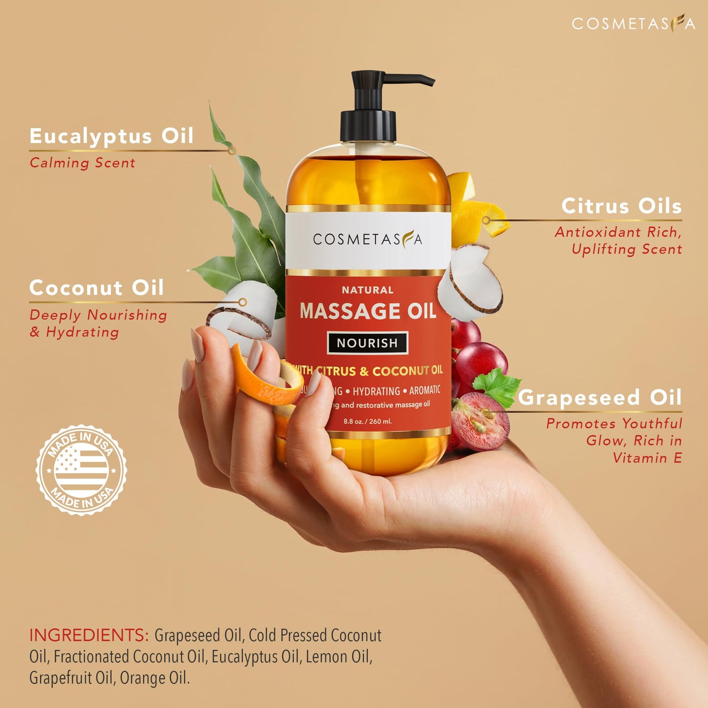 Cosmetasa Massage Oil Spa Gift Set for Women – Lavender, Arnica & Citrus Oils