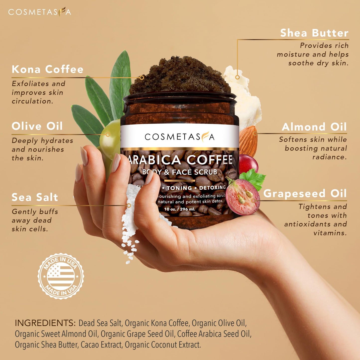 Cosmetasa Massage Oil Kit - Anti-Cellulite Spa Set with Coffee Scrub & Gloves