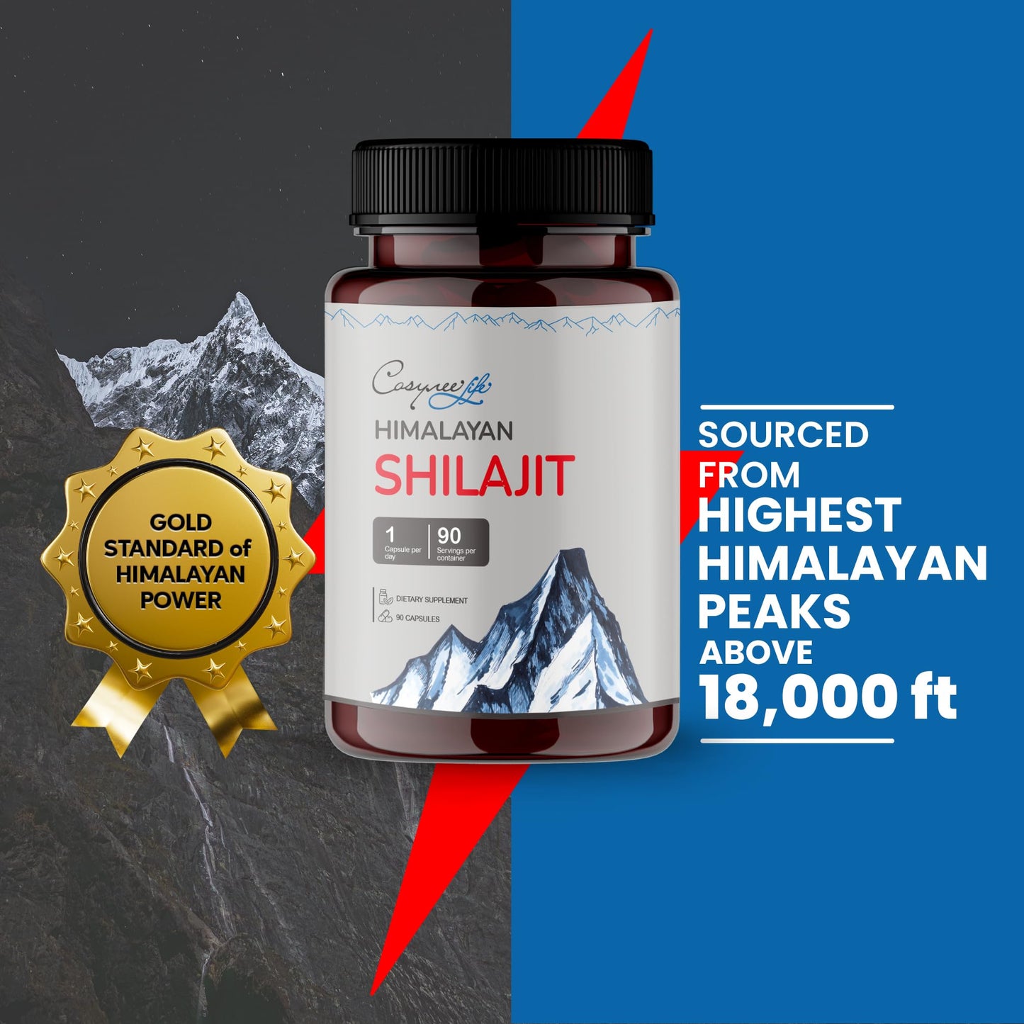 cosynee Himalayan Shilajit - Shilajit Capsules, Shilajit for Men, Shilajit for Women, 56% Fulvic Acid & 5% Piperine, 90 Caps