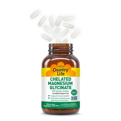 Country Life Chelated Magnesium Glycinate 400mg – High-Absorption, 90 Tablets