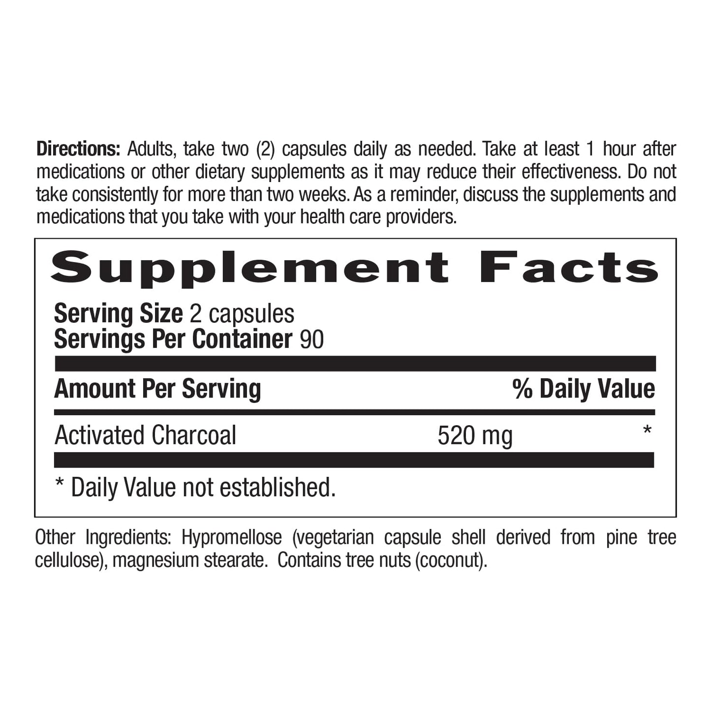 Country Life Activated Organic Coconut Charcoal Capsules, 260mg – Natural Charcoal Supplement for Gas and Bloating Relief, Gluten-Free, 180 Vegan Capsules