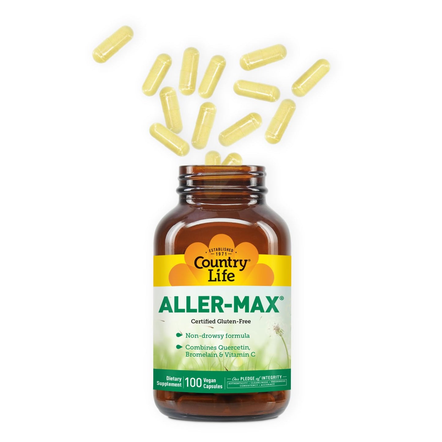 Country Life Aller-Max Quercetin with Bromelain – Immune Support (Gluten-Free, Vegan, Vitamin C & Zinc) 100 Count