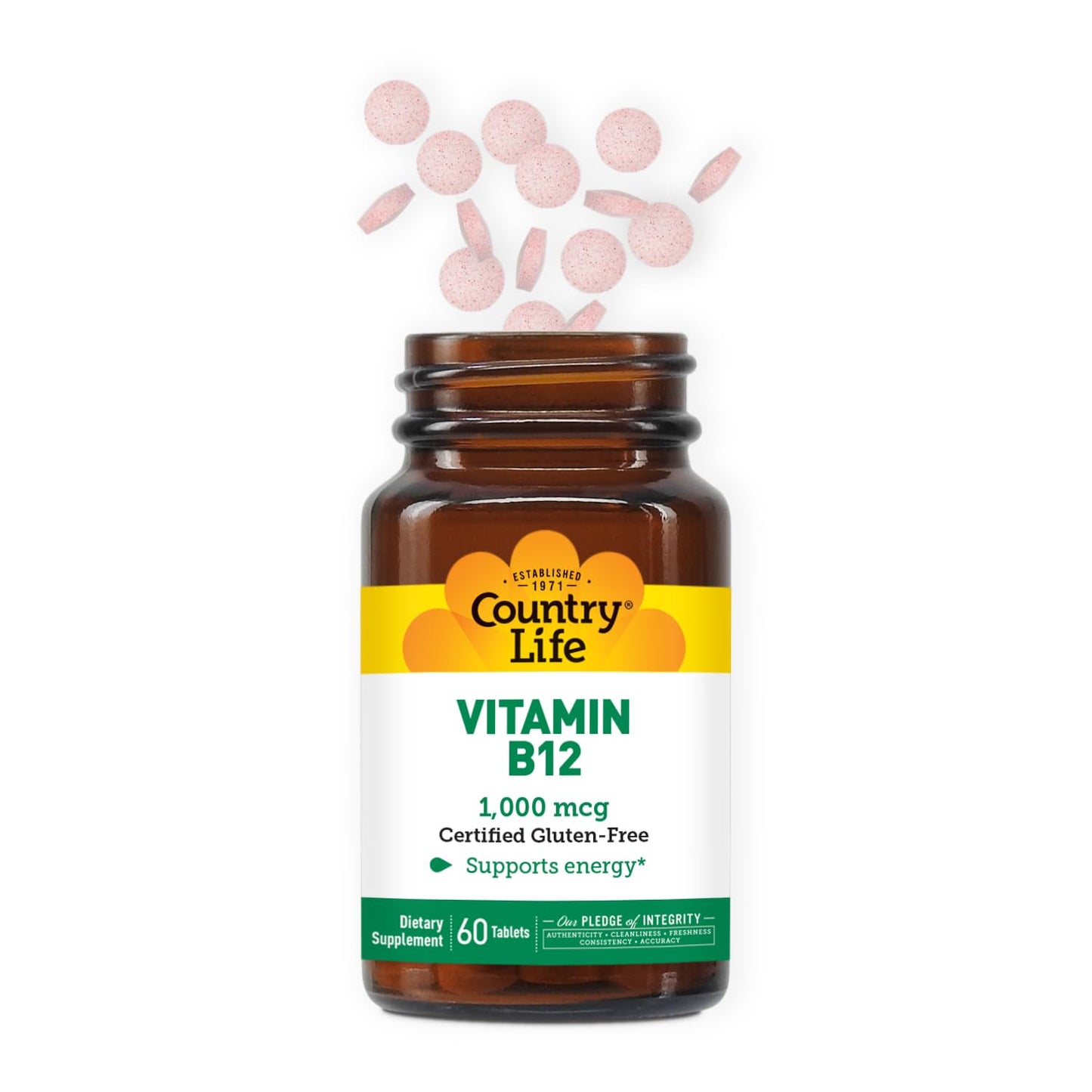 Country Life Vitamin B12 1000 mcg – Vegan, Gluten-Free, 60 Tablets (Pack of 2)