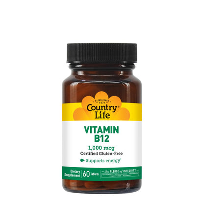 Country Life Vitamin B12 1000 mcg – Vegan, Gluten-Free, 60 Tablets (Pack of 2)