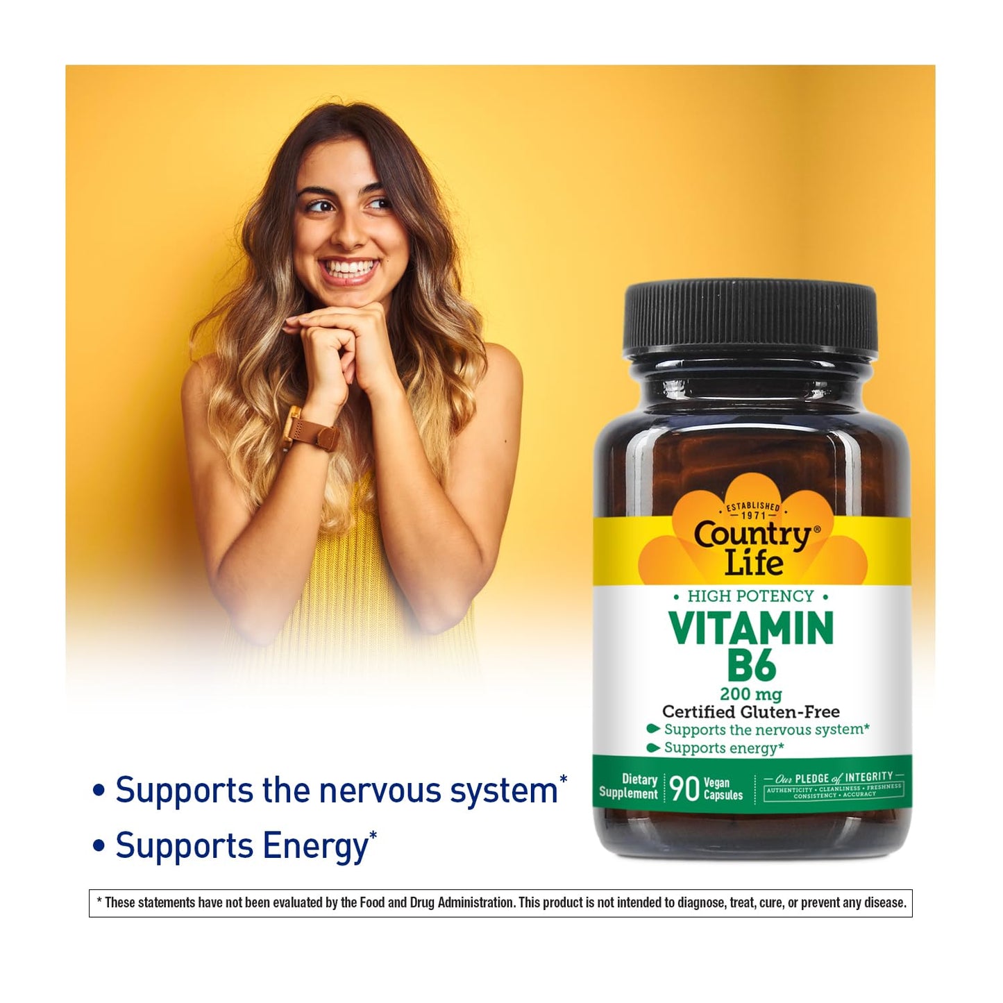 Country Life Vitamin B-6 200 mg High Potency – 90 Vegan Capsules (Pack of 2) | Gluten Free, Vegan, Halal