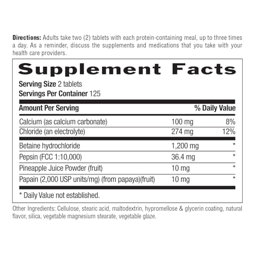 Country Life Betaine HCl with Pepsin 600 mg – 250 Tablets | Digestive Support