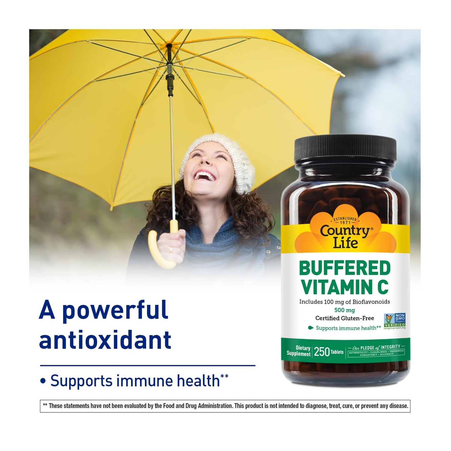 Country Life Vitamin C Buffered with Bioflavonoids - 500mg, 250 Tablets | Gluten Free & Vegan