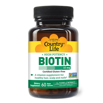 Country Life Biotin 10,000 mcg – Gluten Free, Hair, Skin & Nails – 60 Count