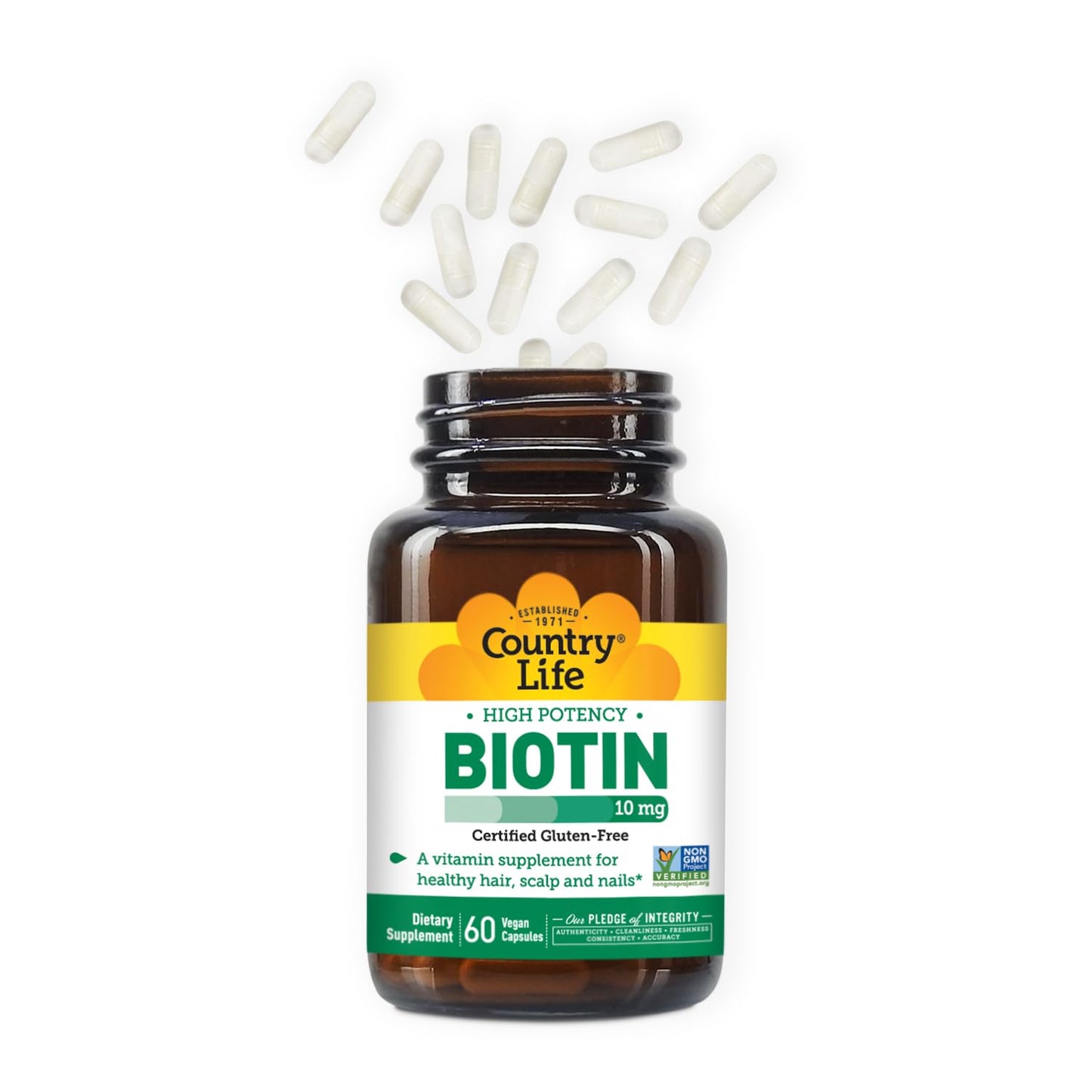 Country Life Biotin 10,000 mcg – Gluten Free, Hair, Skin & Nails – 60 Count