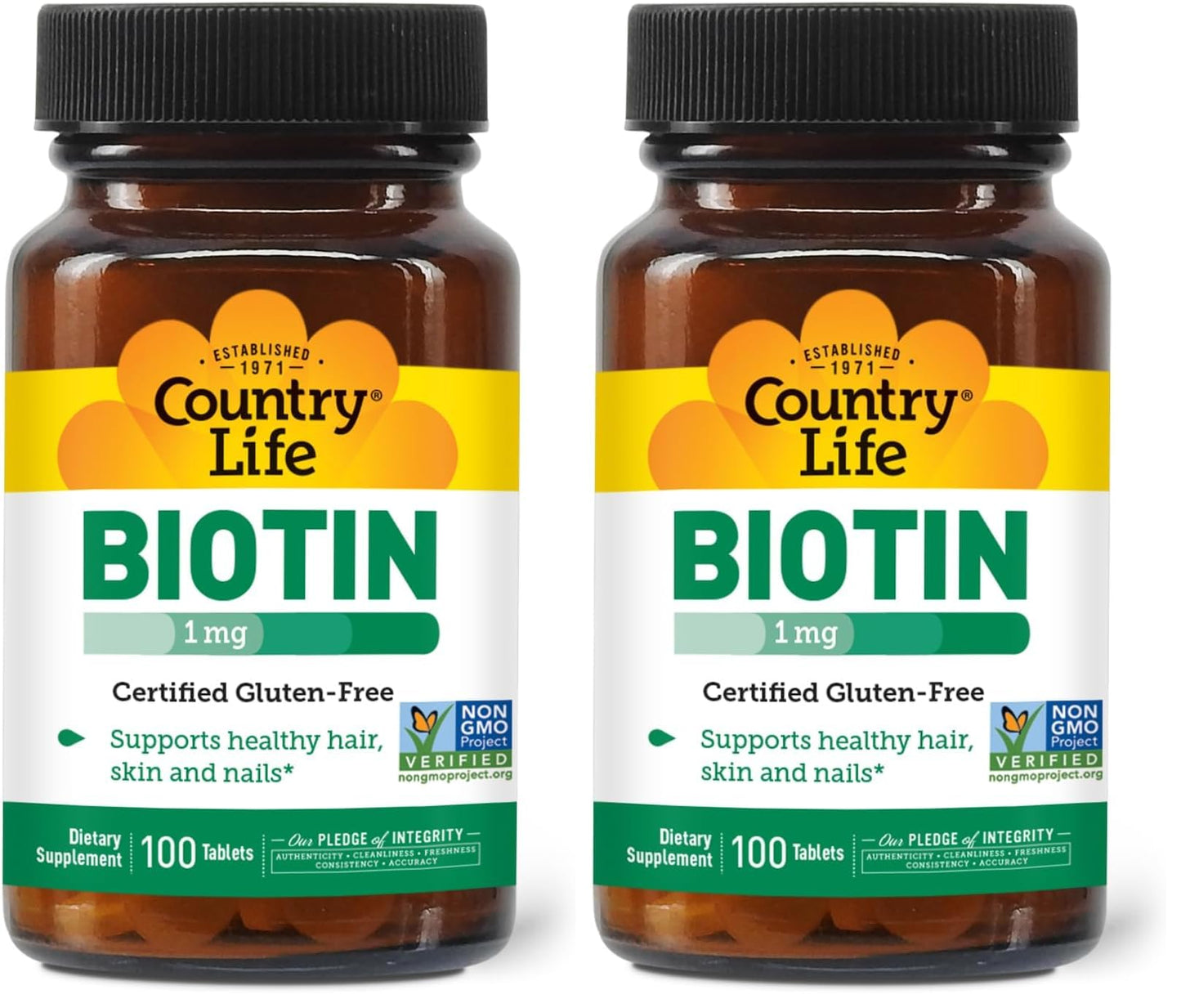 Country Life Biotin 1mg – Healthy Hair, Skin & Nails (Pack of 2) | Gluten Free, Vegan, Halal, Non-GMO