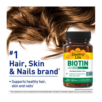 Country Life Biotin 1mg – Healthy Hair, Skin & Nails (Pack of 2) | Gluten Free, Vegan, Halal, Non-GMO